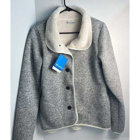 COLUMBIA Women's Gray Cream Darling Days Fleece Button Up Sweater Jacket Medium - Picture 1 of 8